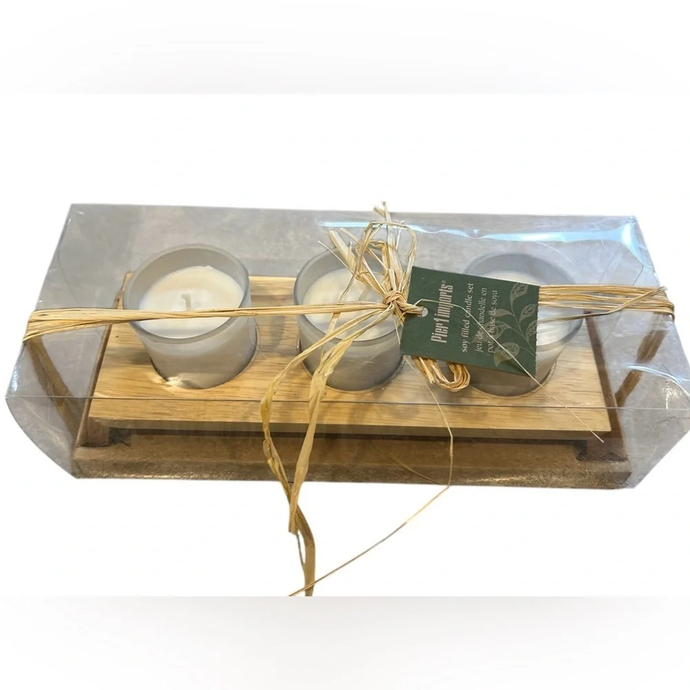 Pier 1 Import Soy Filled Candle Set With Wooden Holder Because Who Needs Therapy